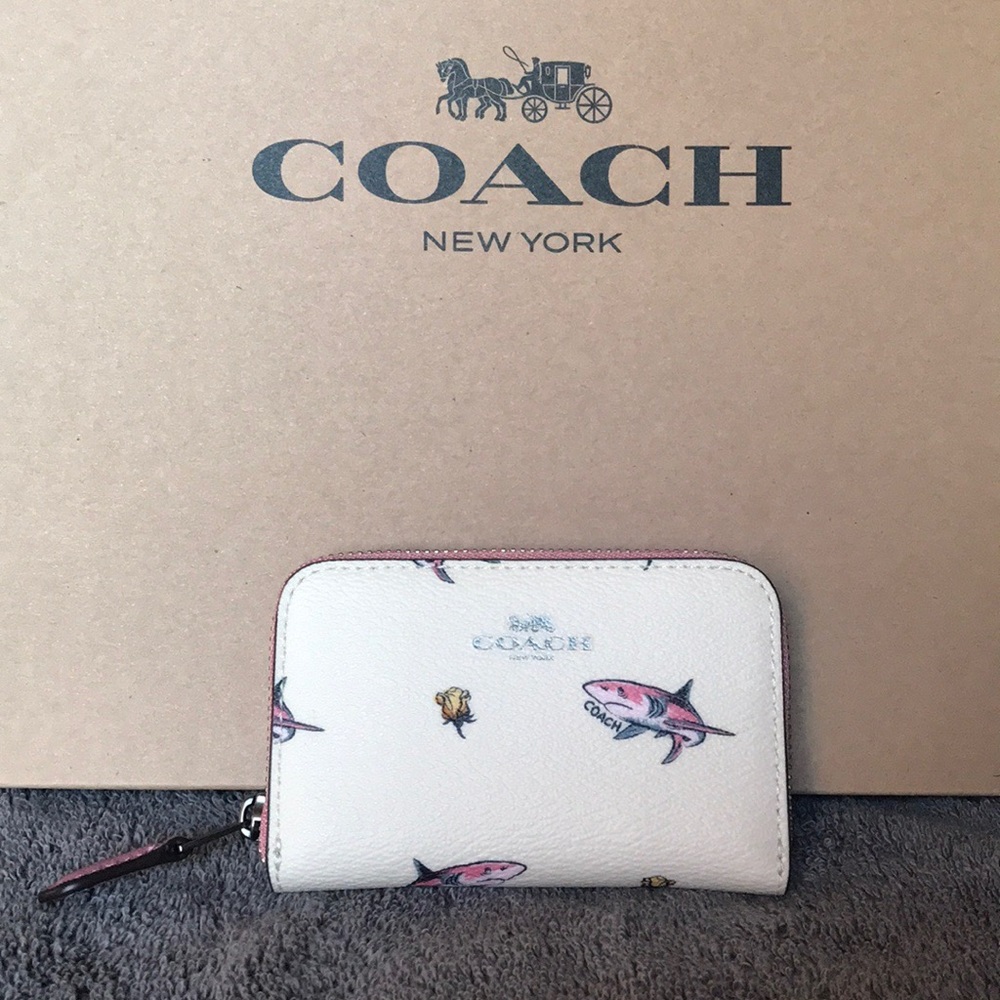 Coach Shark Rose Print Credit Card Case